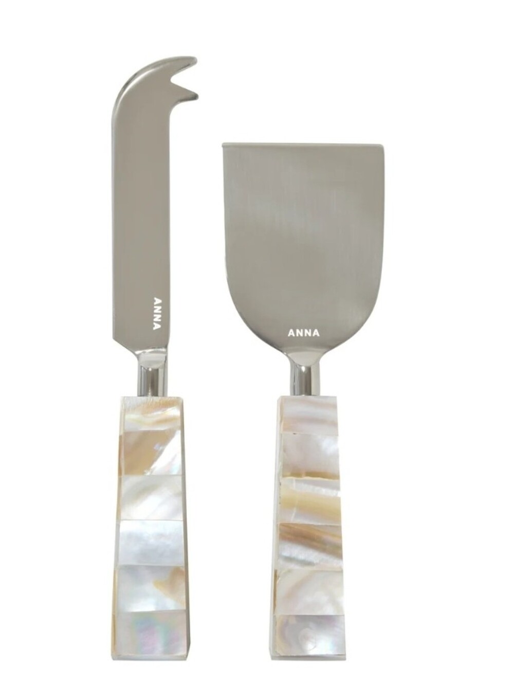Anna Mother of Pearl Cheese Knife and Spatula Set - Iridescent White